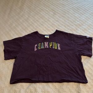 Champion Dark Purple Crop Top with Multicolor Logo